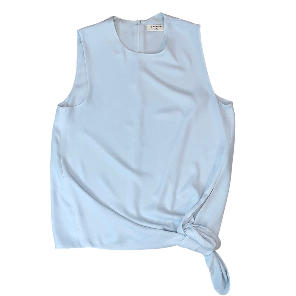 Aritzia Babaton Pale Blue Hopkins Sleeveless Tie Blouse Size Small - Picture 9 of 12